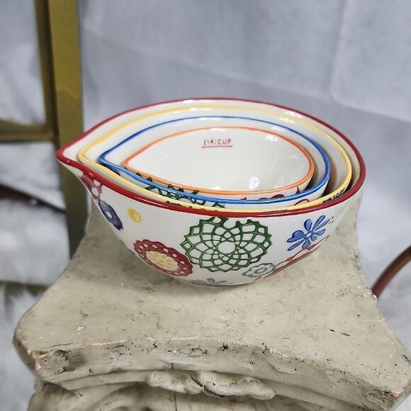 Floral Artsy Stoneware Measuring Cups Dishwasher Microwave Safe - Picture 1 of 9